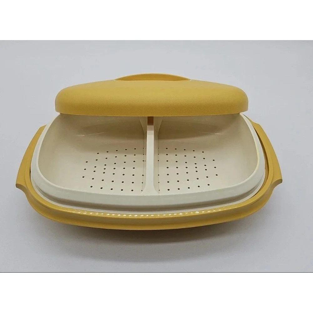 Vintage Tupperware Vegetable Steamer 4 Piece Harvest Gold‎ 1273-4 1274-2 Retro